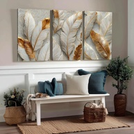 Kit 3 Quadros Decorativos Canvas com Arte Folhas Douradas 50x70cm - Decore com Estilo e Sofisticação - imagem 1