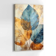 Quadro Decorativo Folhas Clean Azul Dourado 90x60 - Estilo Abstrato para Sala e Quarto - imagem 3