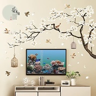Adesivos de Parede Estilo Chinês com Flores de Pêssego Brancas – Decalques Removíveis para Quarto e Sala - imagem 4