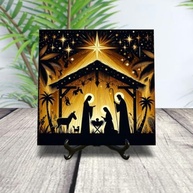 Quadro Azulejo 15x15cm Presépio Nascimento Menino Jesus - Decoração Sagrada com Estilo - imagem 3