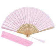 Ventilador Dobrável de Renda Rosa com Bambu - Estilo Chinês para Festas e Decoração - imagem 2