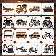 Estêncil FINGERINSPIRE 16 Estilos de Transporte com Pincel - Crie Arte em Madeira, Paredes e Mais! - imagem 1