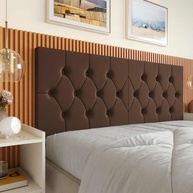 Cabeceira Estofada Queen Capitonê em Suede Marrom | Design Moderno com Fixação na Parede - imagem 1
