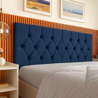Cabeceira Estofada Queen Azul Capitonê Suede Moderna com Fixação na Parede 160x54cm - imagem 1