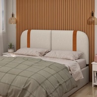 Cabeceira Estofada Queen em Linho Bege com Detalhe em Couro Ecológico | Design Slim Moderno 160x55cm - imagem 2