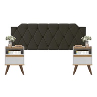 Conjunto Mesa de Cabeceira com Gaveta + Cabeceira Estofada para Cama Queen Size - Design Moderno Marrom - imagem 1