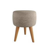 Puff Redondo Estofado com Pé Palito – Banqueta Decorativa Moderna Bege - imagem 4