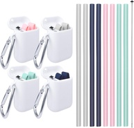 Canudos Dobráveis de Silicone Reutilizáveis - 21 Unidades Coloridas com Estojo Portátil Seguro para Crianças - imagem 1