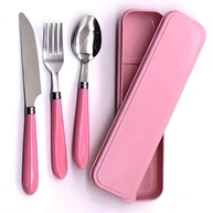 Jogo de Talher Inox Portátil 3 Peças com Estojo Rosa - Colher, Garfo e Faca para Viagem, Trabalho e Escola - imagem 1
