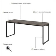 Mesa Dínima Diretor 180x60cm em Carvalho Dark com Estrutura Preta - Moderna e Resistente - imagem 4