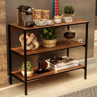 Aparador Moderno com 3 Prateleiras em Freijó e Estrutura Metálica Preta - Estilo Industrial para Sala e Corredor - imagem 5