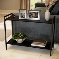 Mesa Lateral Industrial para Sofá - Tampo MDF e Estrutura Metálica Preta Moderna - imagem 1