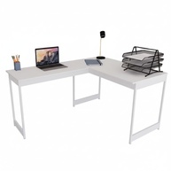 Mesa em L Estilo Industrial Branco com Pés Brancos - Escrivaninha de Canto para Escritório e Estudo - imagem 1