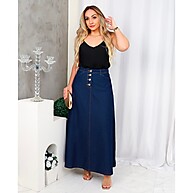 Saia Longa Jeans com Gode Soltinha para Moda Evangélica - imagem 1