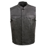 EVENT LEATHER Colete masculino de couro para motociclista/fecho de pressão com 2 bolsos internos para arma, painel único nas costas, Preto, 5G - imagem 5