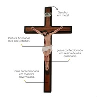 Crucifixo de Parede em Resina e Madeira - 27,8 cm | Decoração Sagrada com Detalhes Exclusivos - imagem 4