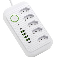 Extensão de Tomada 5 Tomadas + 6 USB (4 USB-A + 2 USB-C) 2m 2500W Bivolt com Proteção Contra Sobretensão - imagem 1