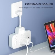 Régua de Energia Inteligente: Extensão Elétrica com 3 Tomadas, 2 USB e 1 USB-C (110-220V, 2200W) - imagem 4