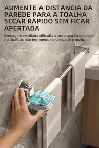 Toalheiro Extensível com Ventosa Giratório 180° - 50 a 100cm | Sem Furos na Parede - imagem 5