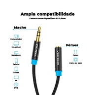 Cabo Extensor P2 3m Vention: Amplie o Som do Seu Fone com Qualidade Premium - imagem 4