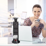 Torre Extensora Retrátil AMOREJA: 3 Tomadas + USB-C | Organize e Carregue! - imagem 3
