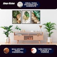 Quadro Decorativo Folhas e Plantas Verdes - Amazonia Gold | Kit 3 Peças com Fita Dupla Face - imagem 5
