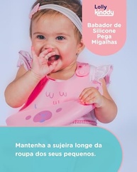 Lolly Babador de Silicone Rosa com Pega Migalhas - Seguro, Impermeável e Fácil de Limpar - imagem 5