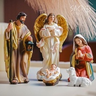 Presépio Sagrada Família 5 Peças em Resina Importada - 12cm - Decoração Natalina Refinada - imagem 3