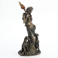 Escultura de Deusa Grega com Cães de Caça – Estátua de Fantasia em Resina Bronze 24cm - imagem 3