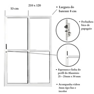 Porta de Sacada de Alumínio 2 Folhas 210x120cm com Fechadura - imagem 2