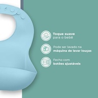 Babador de Silicone Life NT-23 para Bebê Azul, Fecho com Botão, Livre de BPA, Grau Alimentício, Ideal para Crianças e Bebês - imagem 5