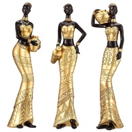 Pacote com 3 Estátuas Africanas Douradas - Esculturas Femininas Tribais para Decoração Elegante - imagem 1