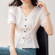 Lovito Blusa Plissada com Coração – Estilo Casual Feminino - imagem 2