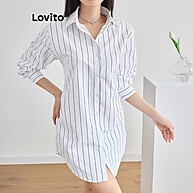 Vestido Listrado com Botões Lovito – Estilo Casual Feminino - imagem 2