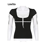 Lovito Camiseta 2 em 1 Patchwork – Estilo Casual Feminino - imagem 2