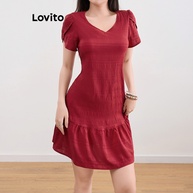 Vestido Boho Lovito com Babados e Bainha Plissada - Estilo Flounce Feminino - imagem 2