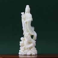 Estátua de Guanyin em Fruta de Marfim Montando Dragão - Decoração Feng Shui com Simbolismo Zen - imagem 3