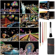 Kit de Pintura Scratch para Adultos e Crianças - 8 Cartões A4 com Ferramentas Coloridas - imagem 2