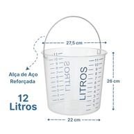 Balde Graduado 12L com Alça de Ferro - Transparente para Limpeza e Organização - imagem 4