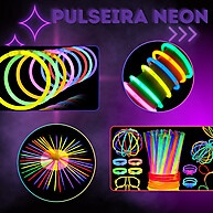 Kit 100 Pulseiras Neon Fluorescentes para Festa - imagem 1