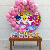 Kit Decoração Painel Redondo Fundo do Mar Tubarões - Festa Infantil Temática - imagem 1