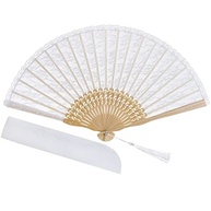 Choyaxo Leque Dobrável Chinês de Renda Branco - Ventilador de Seda com Bambu para Festas e Decoração - imagem 2