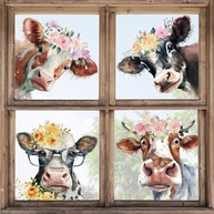 Adesivos de Janela Cows Floral - 6 Folhas Dupla Face para Decoração de Casa, Escola e Festas - imagem 2