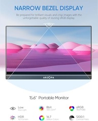 Monitor Portátil ARZOPA 15,6'' FHD 1080P - Monitor Ultra Fino para Laptop com Suporte - Display IPS para PC, MAC, Celular, Xbox, PS5 - Conectividade USB C e HDMI -A1 - imagem 3