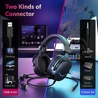 FIFNE Fone de ouvido para jogos de PC, fone de ouvido USB com som surround 7.1, microfone removível, caixa de controle, conector de 3,5 mm,com fio sobre a orelha para PS5/Xbox/Switch-H9 preto - imagem 3