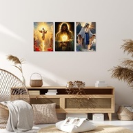 Tríptico de Luz Sagrada - 3 Peças com Figuras Celestiais | Arte Espiritual 20x30cm - imagem 2