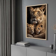 Quadro Decorativo Leoa com 2 Filhotes - Impressão 4K com Moldura, Ideal para Sala, Quarto ou Hall - imagem 2
