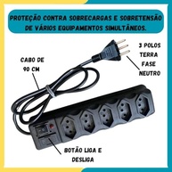 Filtro de Linha Régua 5 Tomadas Bivolt 10A - Proteção Total para Seus Equipamentos! - imagem 3