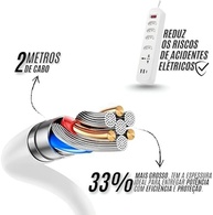 Filtro de Linha 7 em 1: 4 Tomadas + 3 USB (Tipo-C), Extensão Elétrica Bivolt 2500W com Cabo 2m e Interruptor - Branco - imagem 2