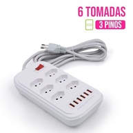 Filtro de Linha Premium: 6 Tomadas 10A + 6 USB 3.4A, Cabo 3m, Branco - Organize e Carregue Tudo! - imagem 4